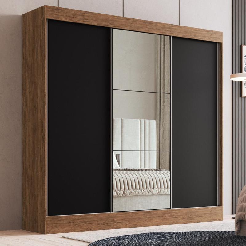 Guarda Roupa Casal com Espelho 3 Portas de Correr 100 MDF Michigan